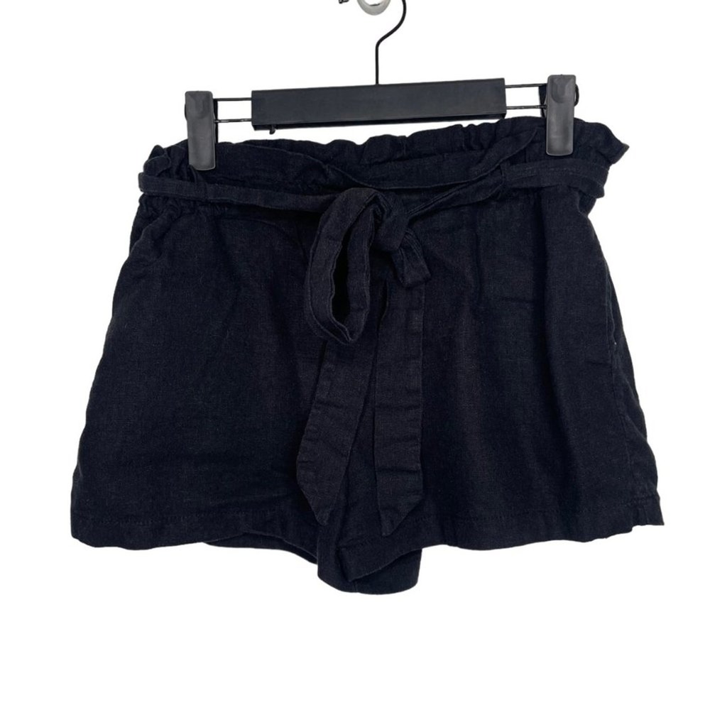 Malibu Gypsy Black Linen Blend Paperbag Waist Tie Shorts Size M 382408